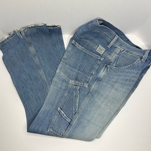 🍓American Eagle Button fly Carpenter Jeans 29x30 Light Wash Denim wide leg - Picture 9 of 11